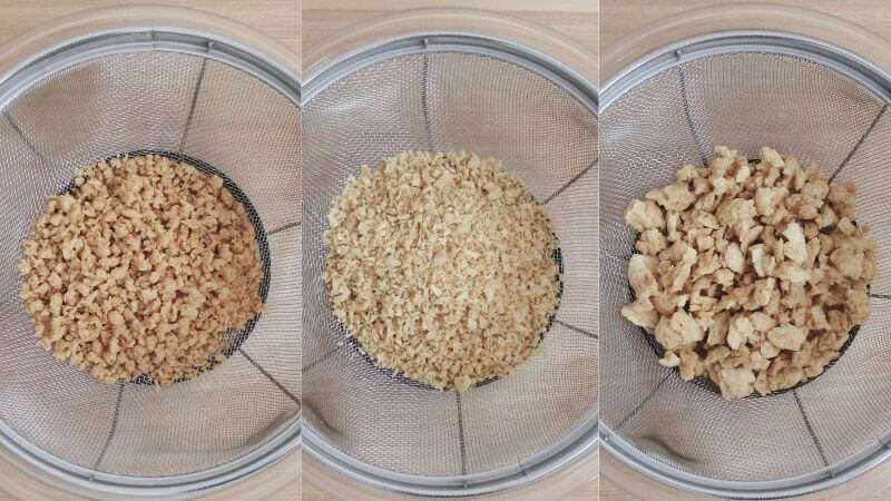 標準、細挽き、粗挽きのミンチ風大豆ミート