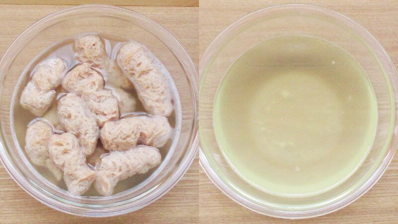 ブロック風大豆ミートもみ洗い１回目