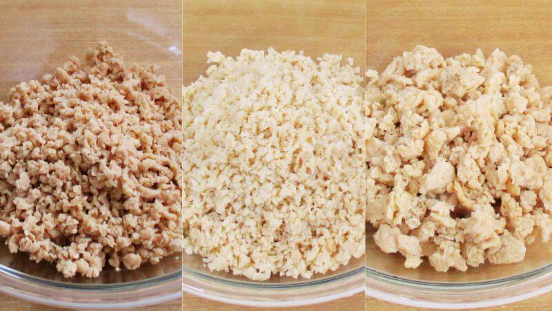 戻したミンチ風乾燥大豆ミート、絞った状態