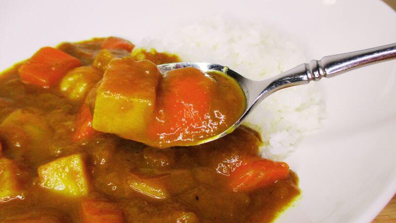 プラントベースのボンカレーをスプーンですくう